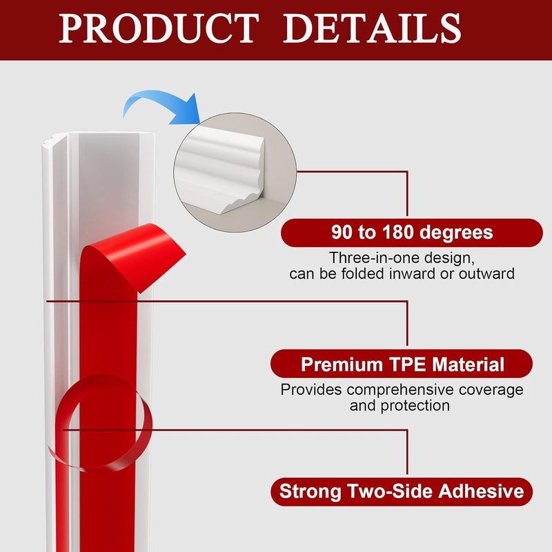 Duzzy Wall Corner Protector Trim, 20 Feet Flexible Inside & Outside Guard, Peel and Stick Molding, Self-Adhesive Strip for Wall Edge, Ceiling, Door Frames, Countertop - Image 3